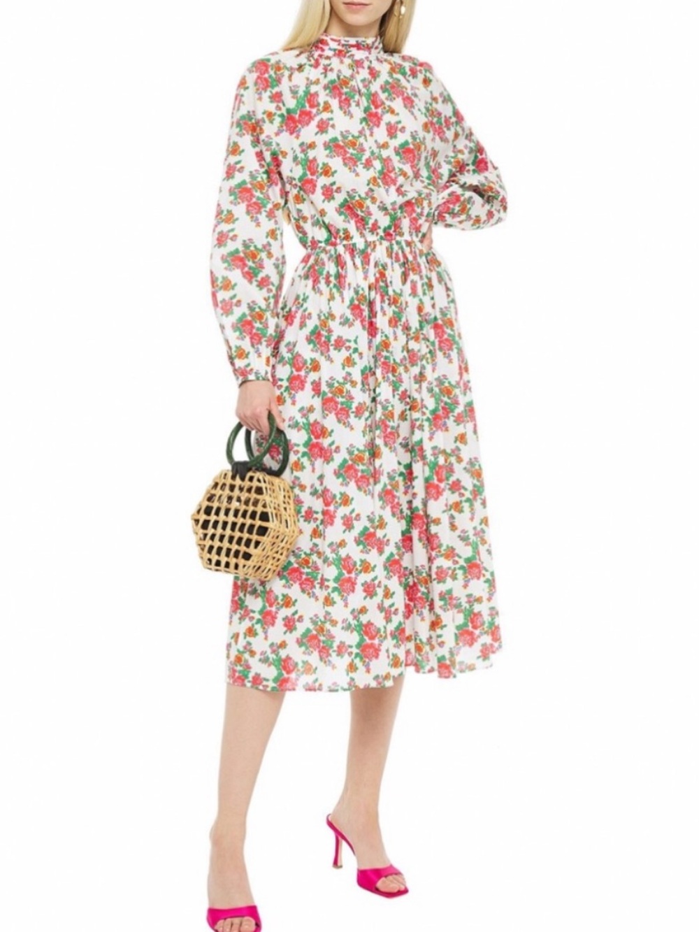 RHODE Mai Floral Midi Dress in White Dazzle Floral Size S